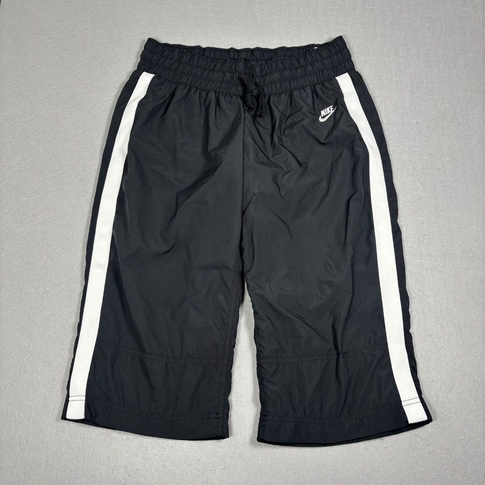 Y2K Nike Womens Medium 8-10 Capris Cropped Track Pants Dance Black White Stripe